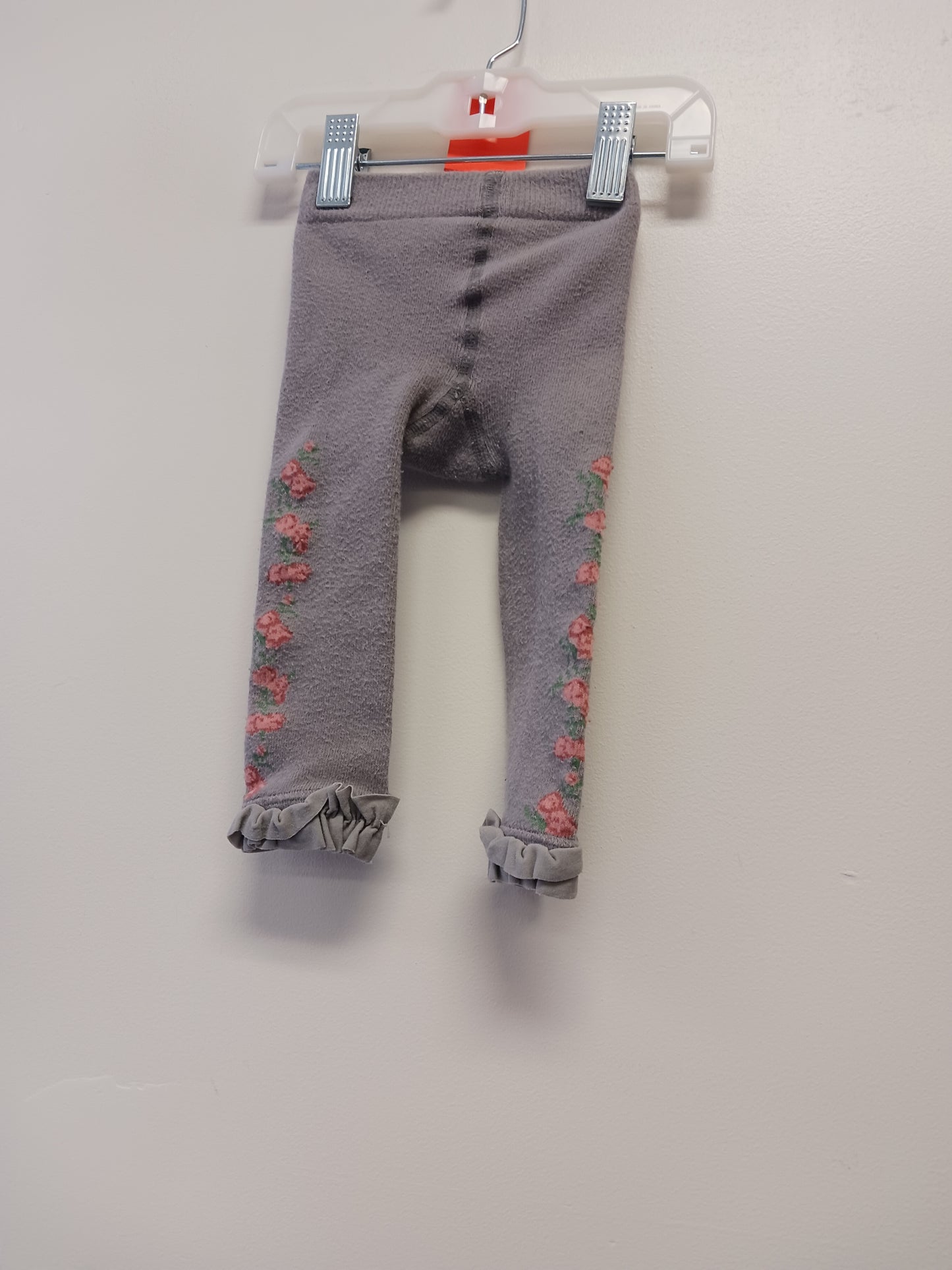 Grey/Pink Flower Ruffle Butts Footless Tights, 6-12M G