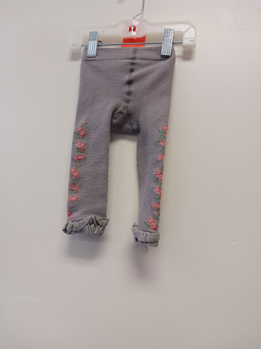 Grey/Pink Flower Ruffle Butts Footless Tights, 6-12M G