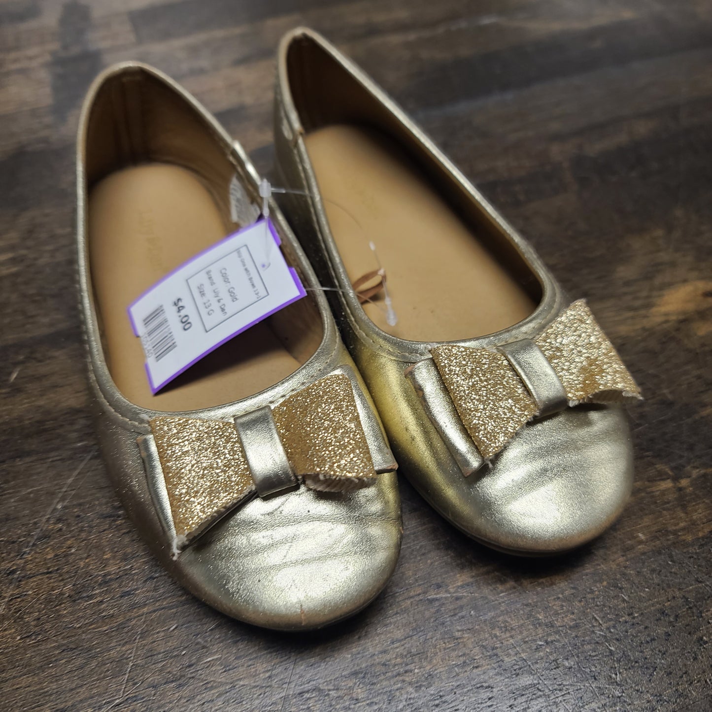 Gold Lily & Dan Slip Ons with Bows 13-1, 13 G