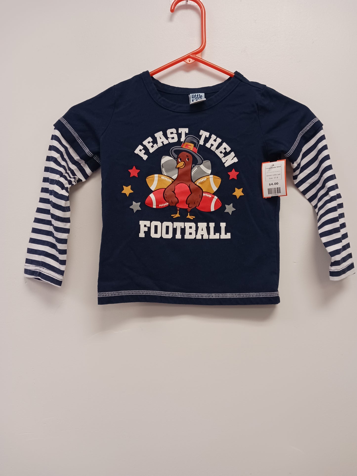 Navy/White Thanksgiving Little Lad Longsleeve Shirt, 5T B