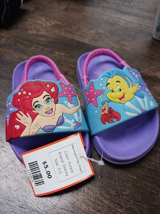 Purple Disney Mermaid Flip Flops, 5 G