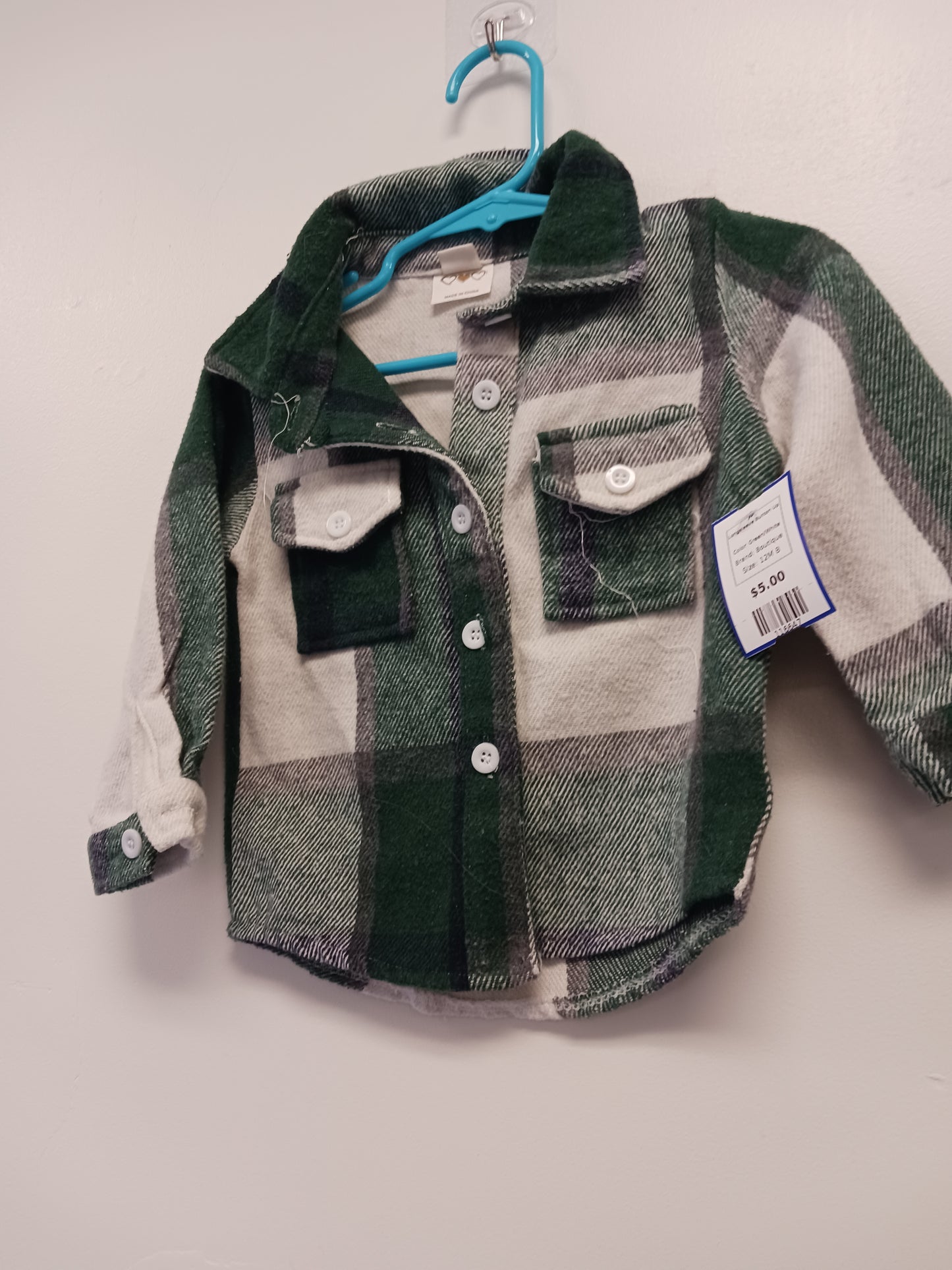 Green/White Boutique Longsleeve Button Up, 12M B