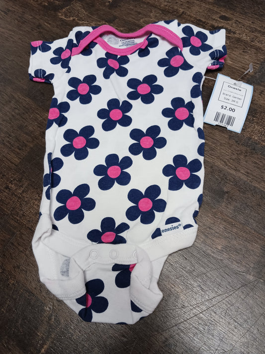 White/Pink/Navy Flower Gerber Onesie, 3M G