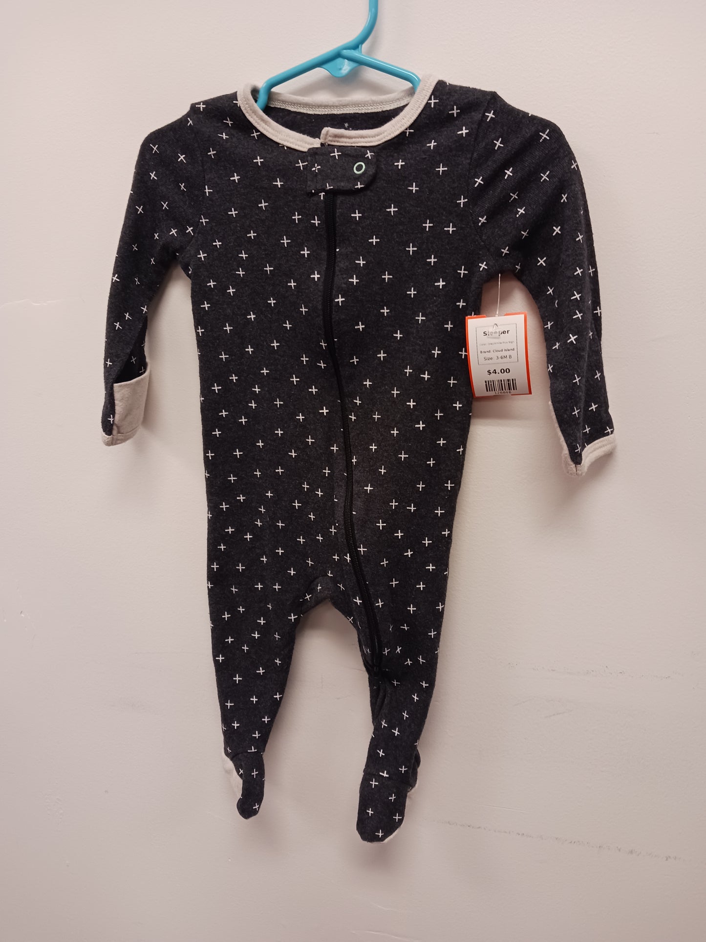 Grey/White Plus Sign Cloud Island Sleeper, 3-6M B