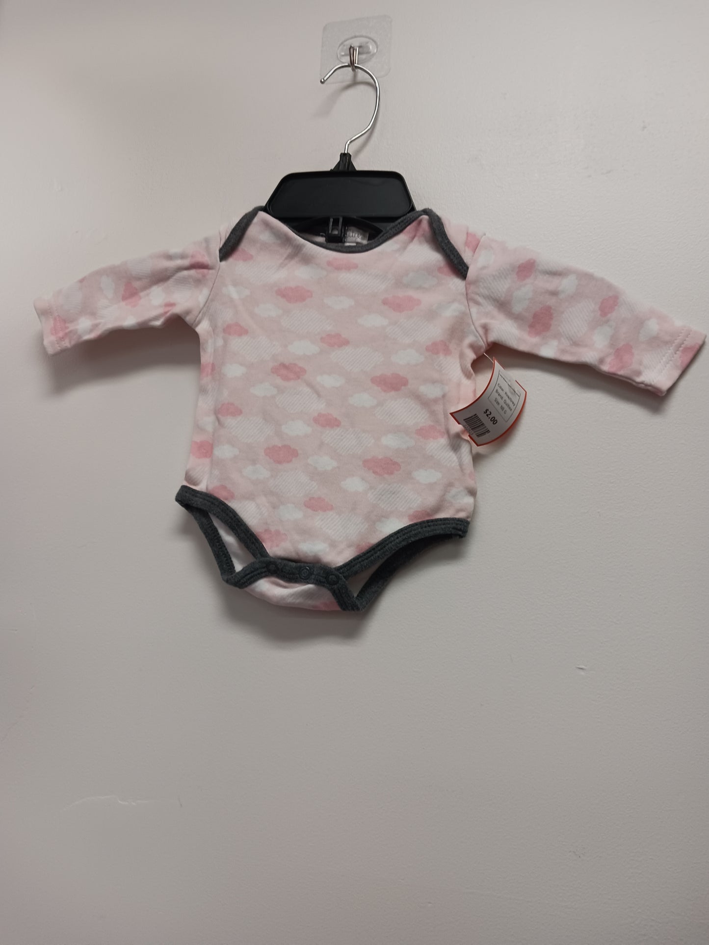 Pink/Grey Quiltex Long Sleeve Cloud Onesie 0/3m, NB G