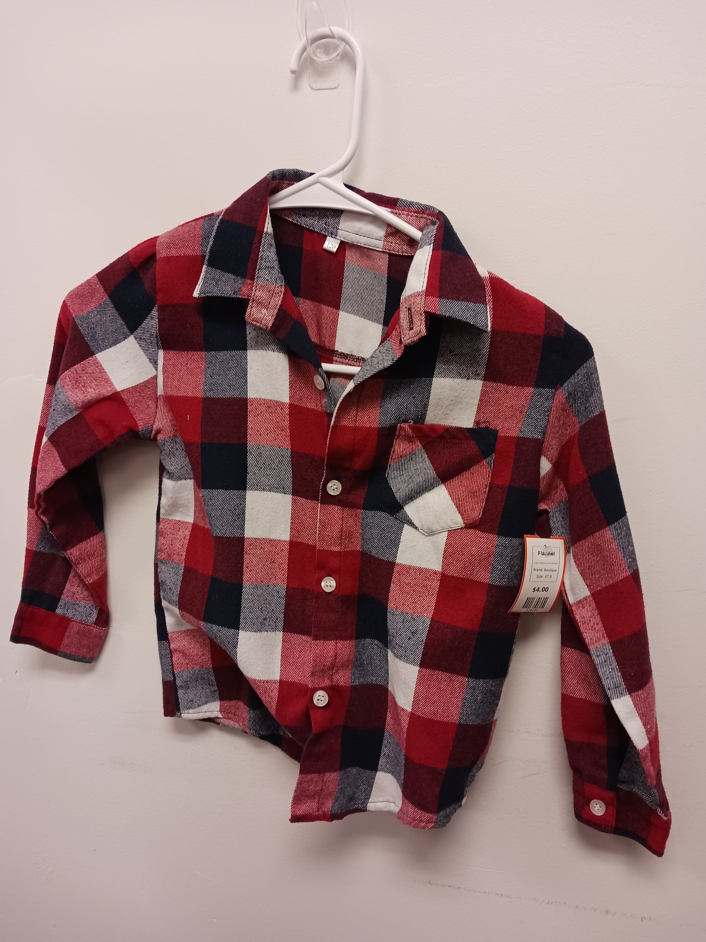 Red/Navy/White Plaid Boutique Flannel, 4T B