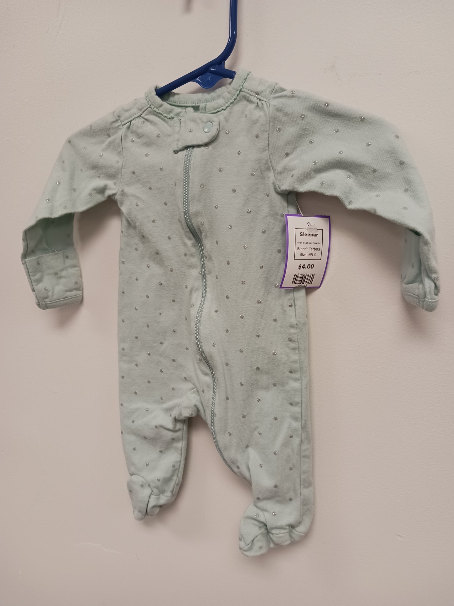 Blue/Silver Polka Dot Carters Sleeper, NB G
