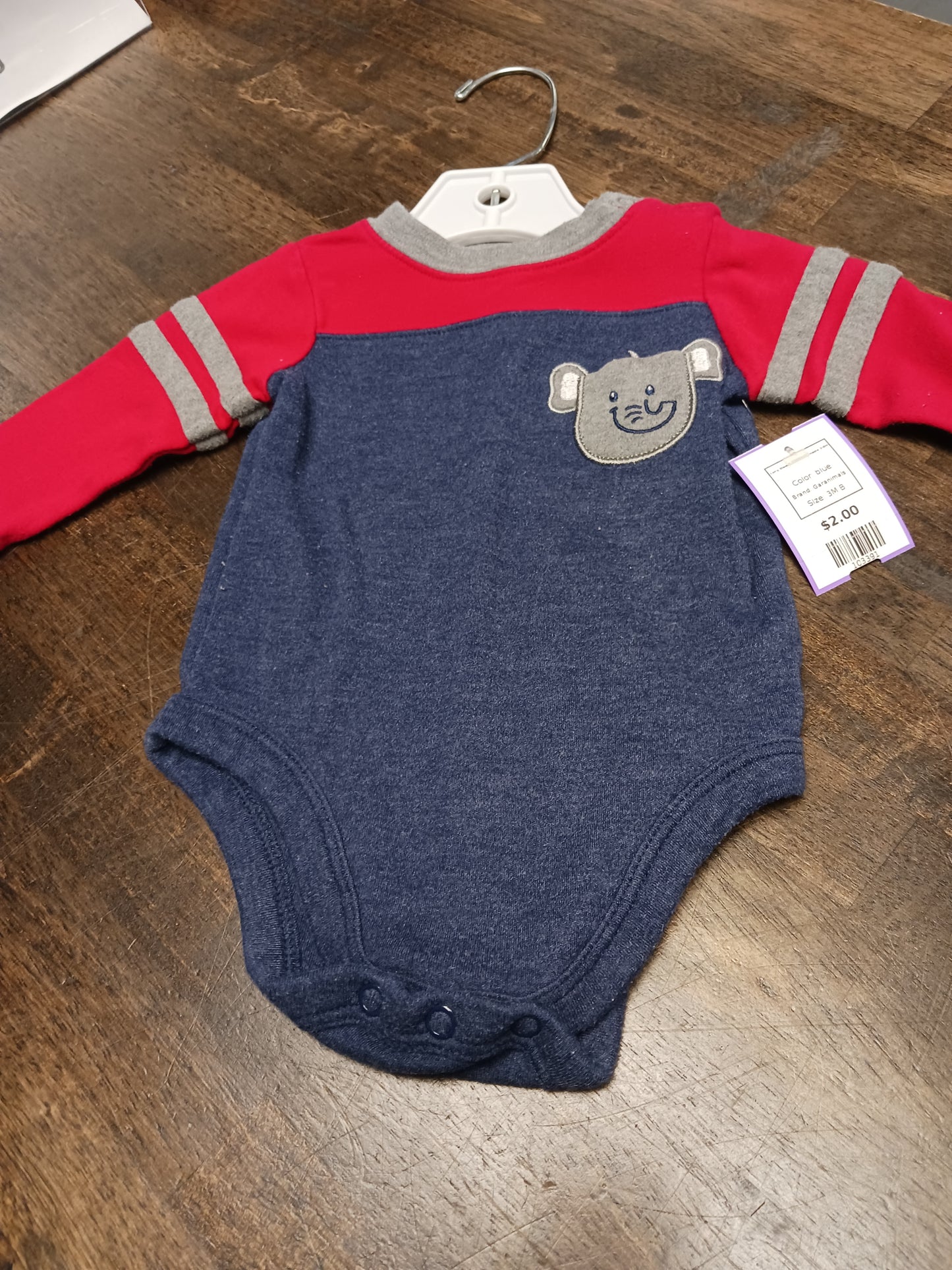 blue Garanimals Long Sleeve Elephant Onesie 3-6m, 3M B