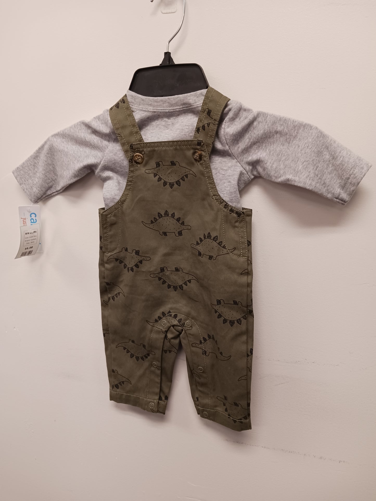 Green Dino Carters Bib Outfit, 3M B