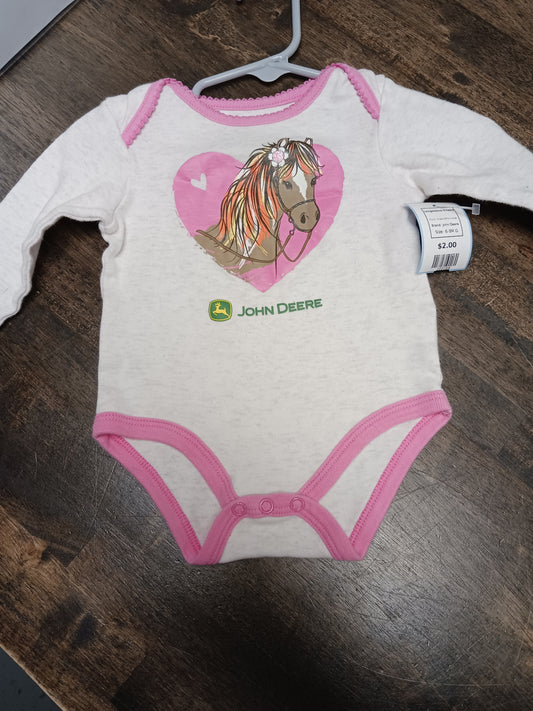 Cream/Pink Horse John Deere Longsleeve Onesie, 6-9M G