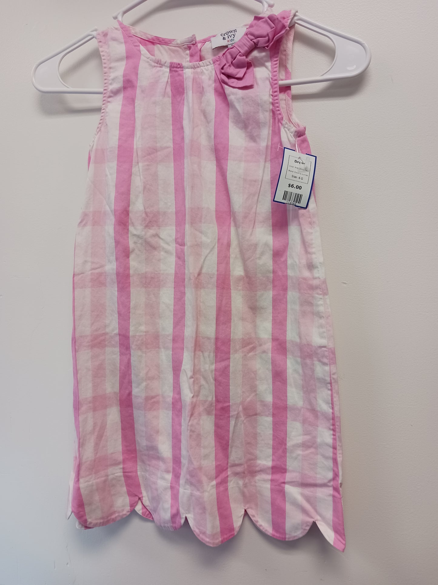 Pink/White Plaid Crown & Ivy Kids Dress, 6 G