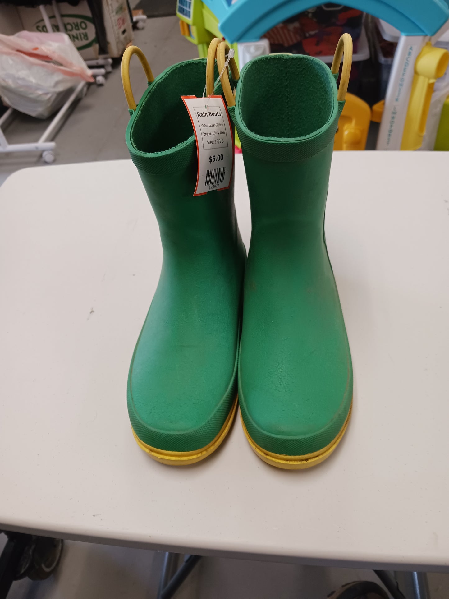 Green/Yellow Lily & Dan Rain Boots, 13/1 B