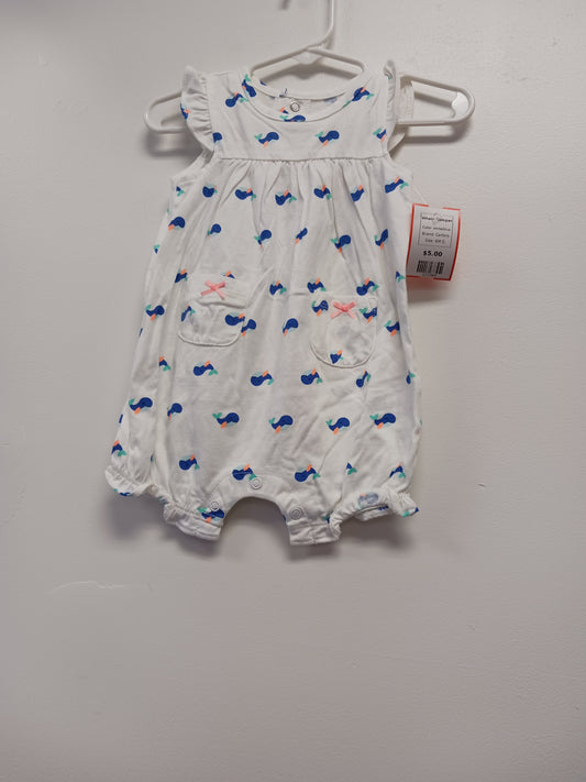 white/blue Carters Whale Romper, 6M G
