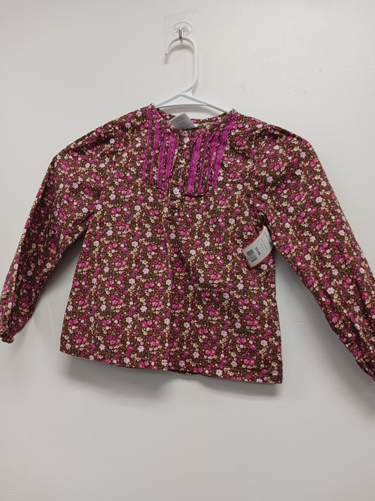 Brown/Pink Flower Wonder Kids Longsleeve Shirt, 5T G