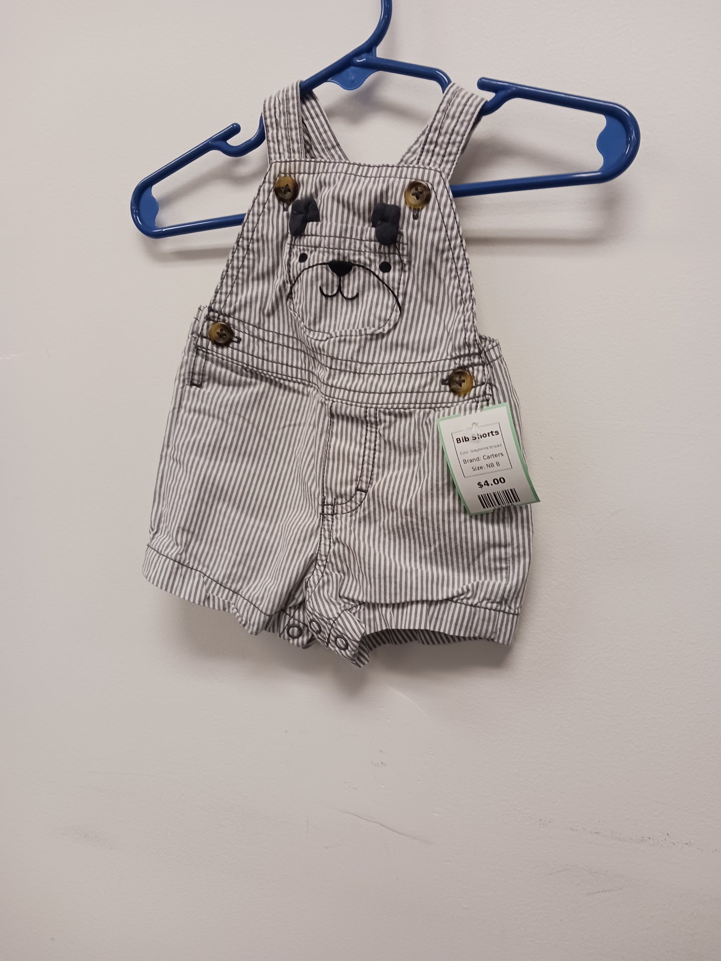Grey/White Striped Carters Bib Shorts, NB B