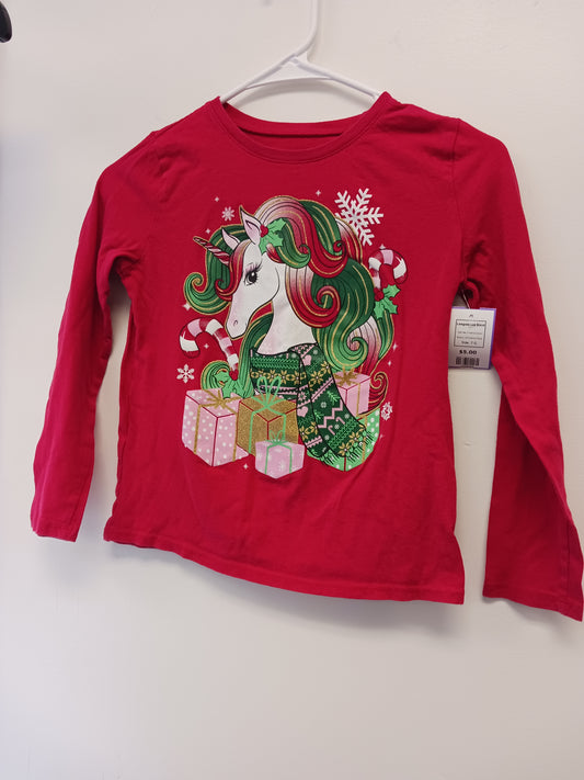 Red Christmas Unicorn Childrens Place Longsleeve Shirt, 7 G