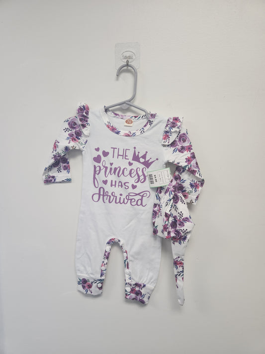 White/Purple Flower Boutique Pant One Piece W/Hat, NB G