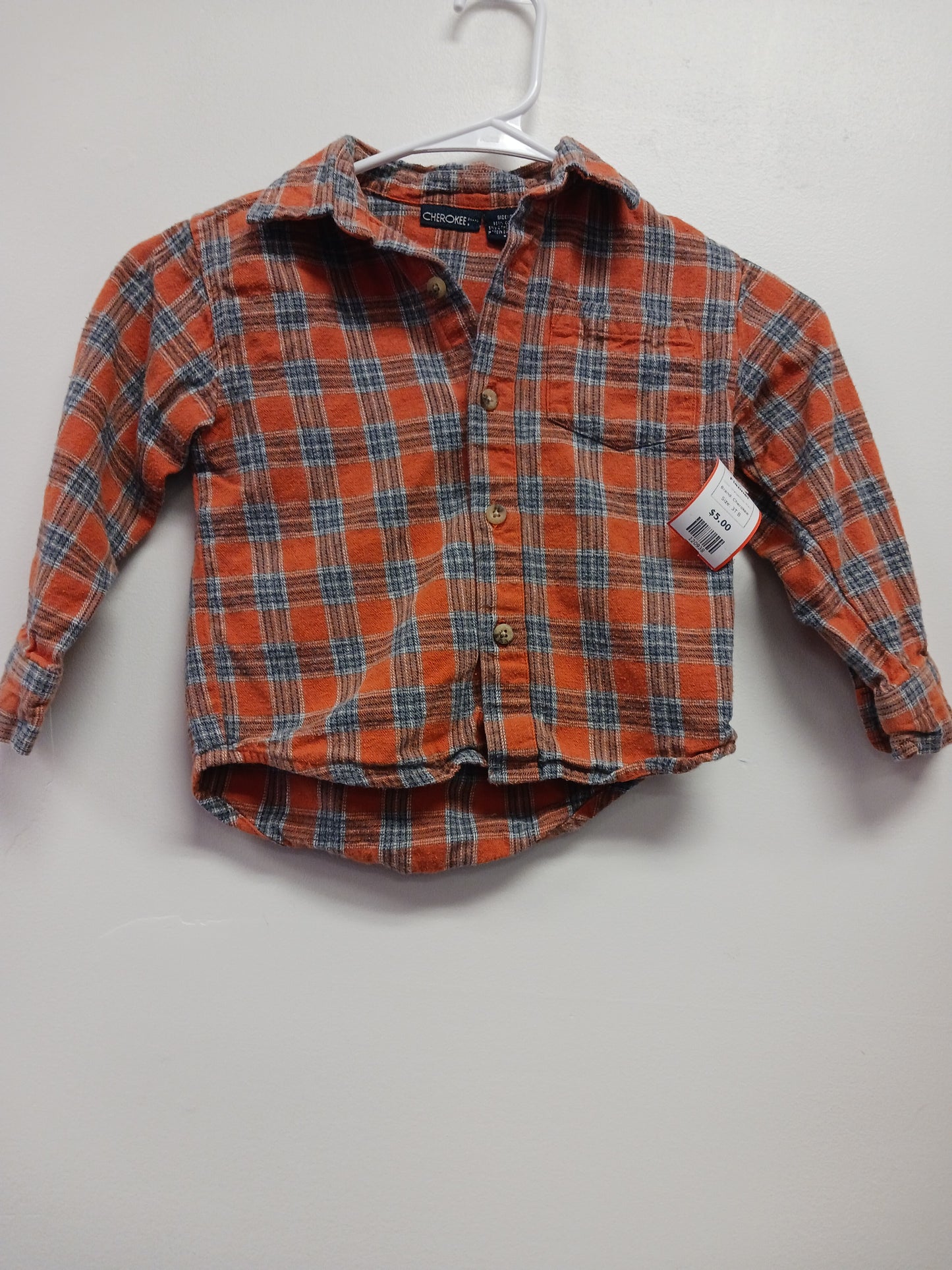 Orange/Grey Plaid Cherokee Flannel, 3T B