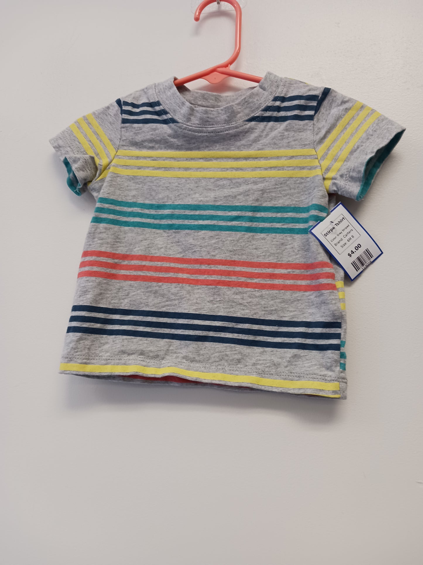 Grey Striped Carters Stirpe Tshirt, 6M B