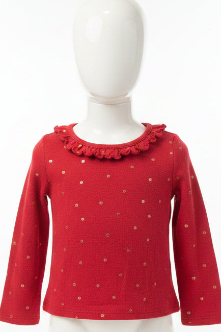 Red/Gold Polka Dot Jumping Bean Longsleeve Shirt, 2T G