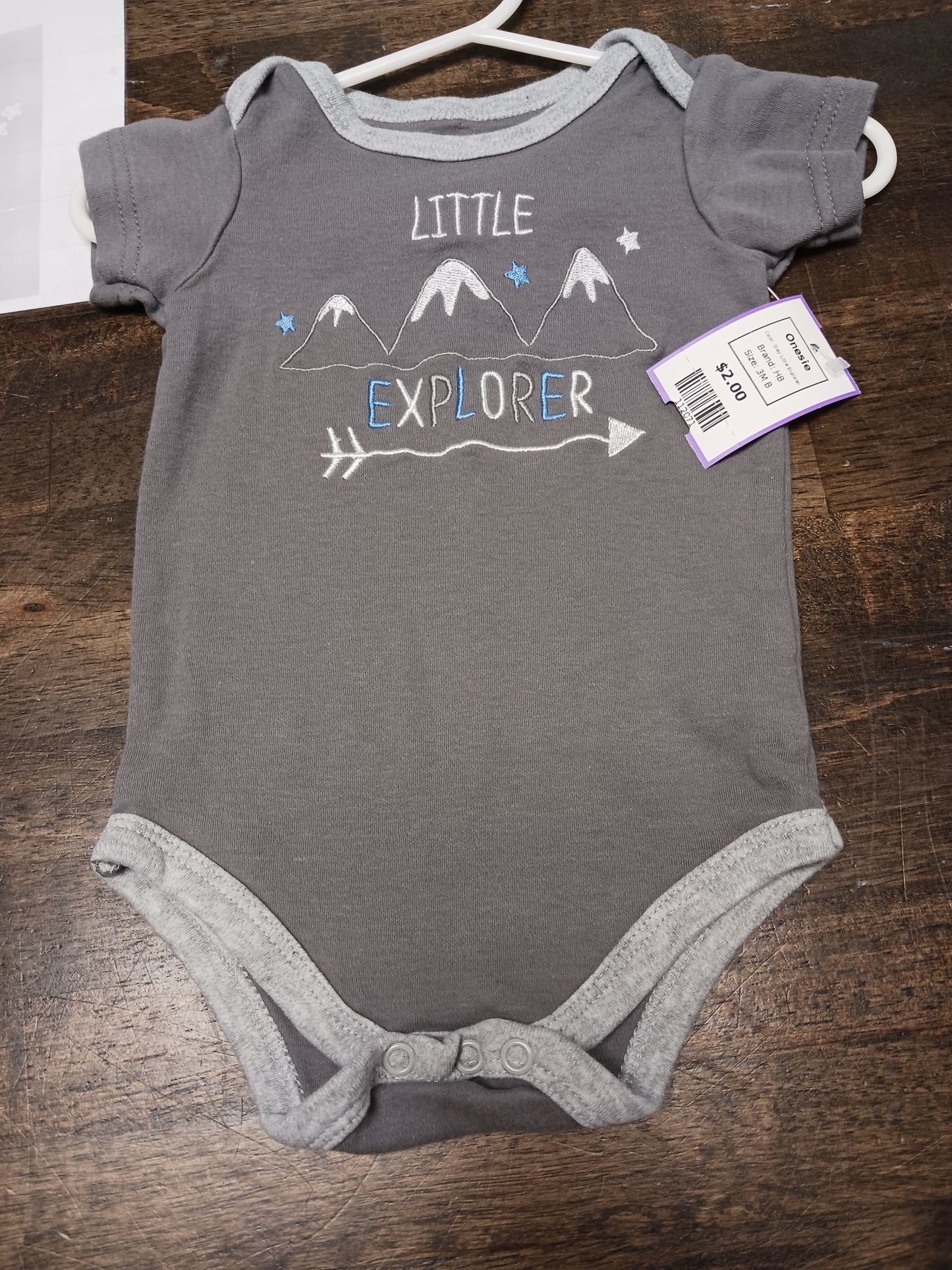 Grey Little Explorer HB Onesie, 3M B