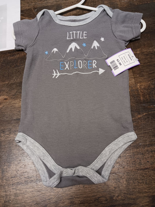 Grey Little Explorer HB Onesie, 3M B