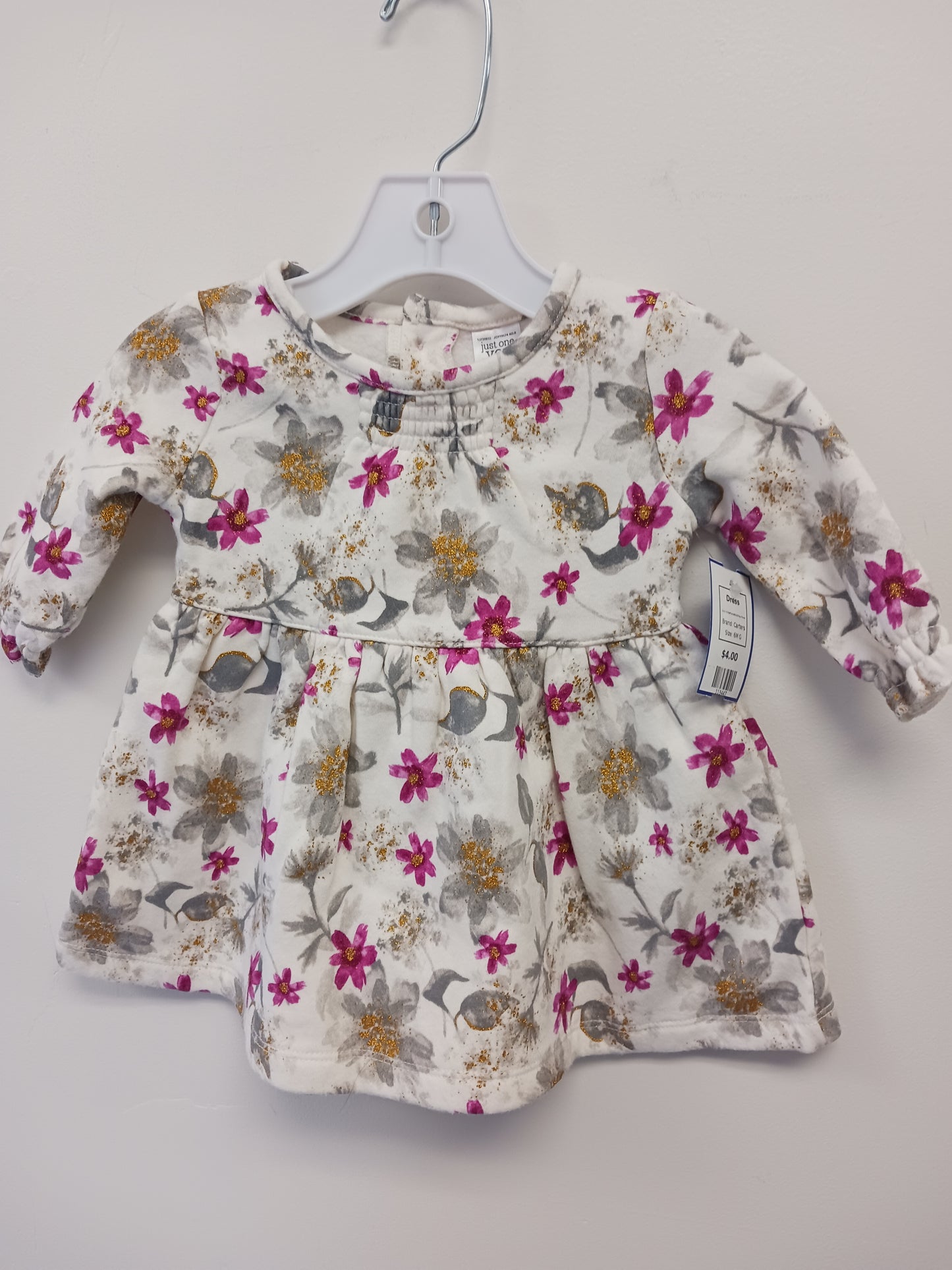 White/Purple/Gold/Grey Flower Carters Dress, 6M G