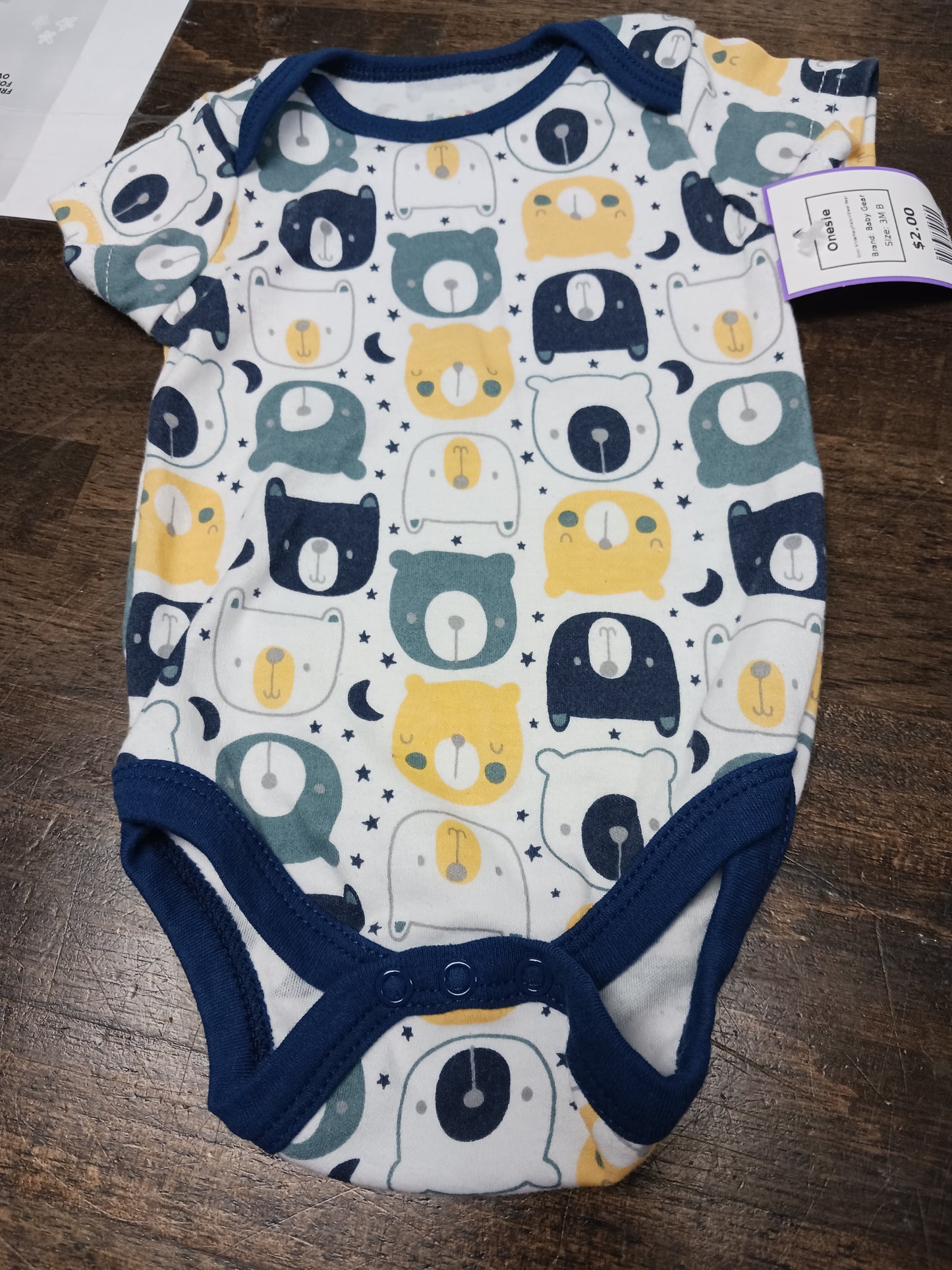 White/Navy/Yellow/Green Bear Baby Gear Onesie, 3M B