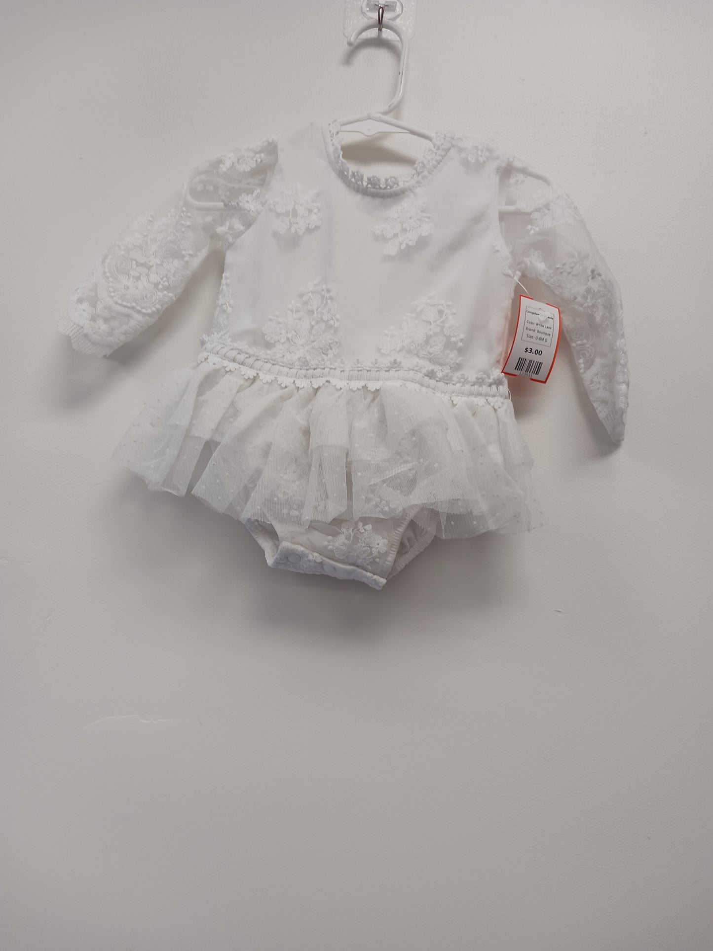 White Lace Boutique Longsleeve Onesie, 0-6M G