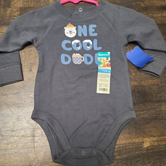 grey garanimals one cool dude long sleeve onesie, 3M B