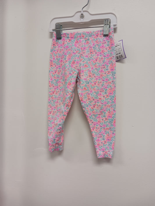 White/Blue/Pink Flower Carters Leggings, 2T G