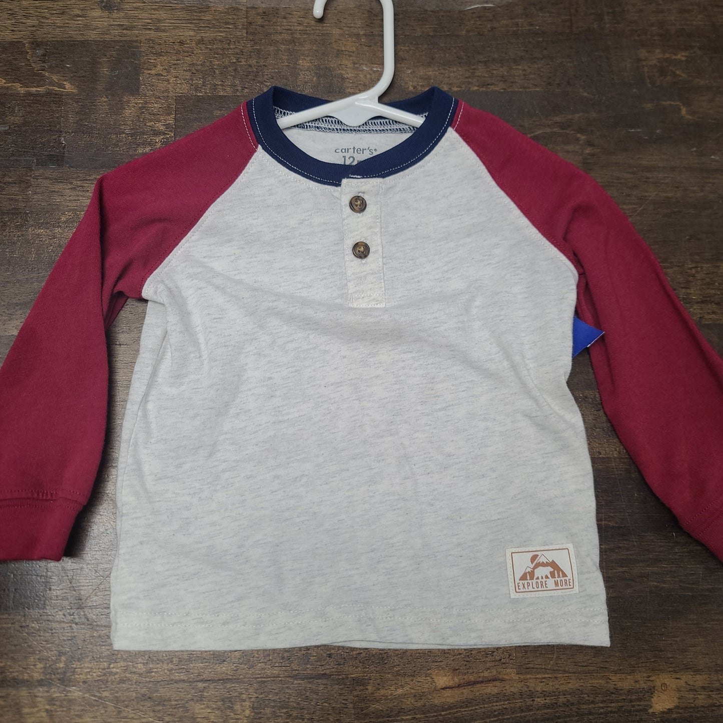 red/blue/white carters long sleeve shirt, 12M B