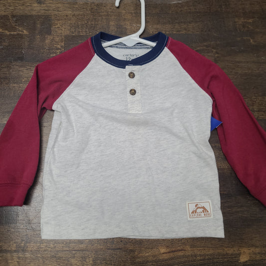 red/blue/white carters long sleeve shirt, 12M B