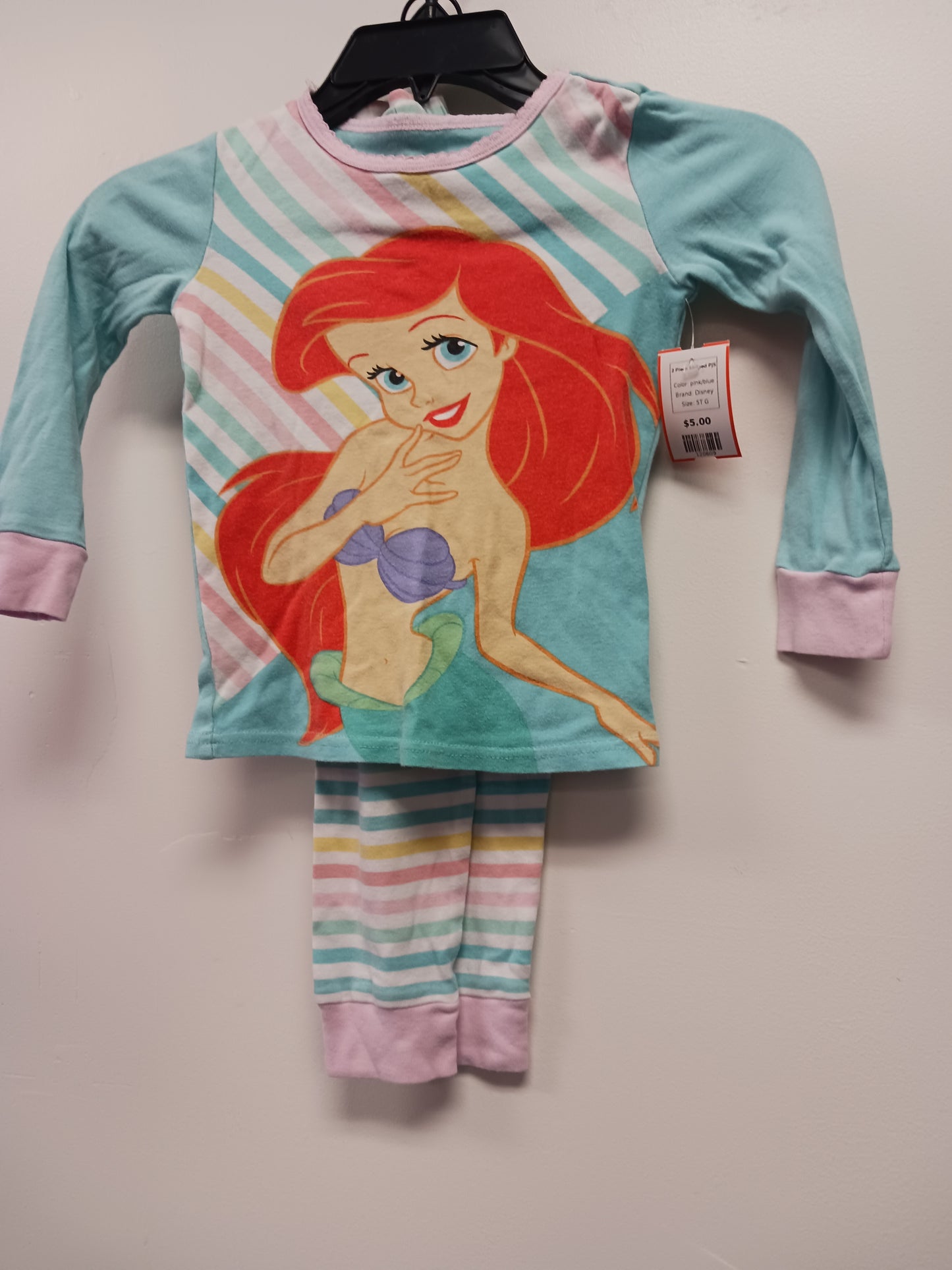 pink/blue Disney 2 Piece Striped PJS, 5T G