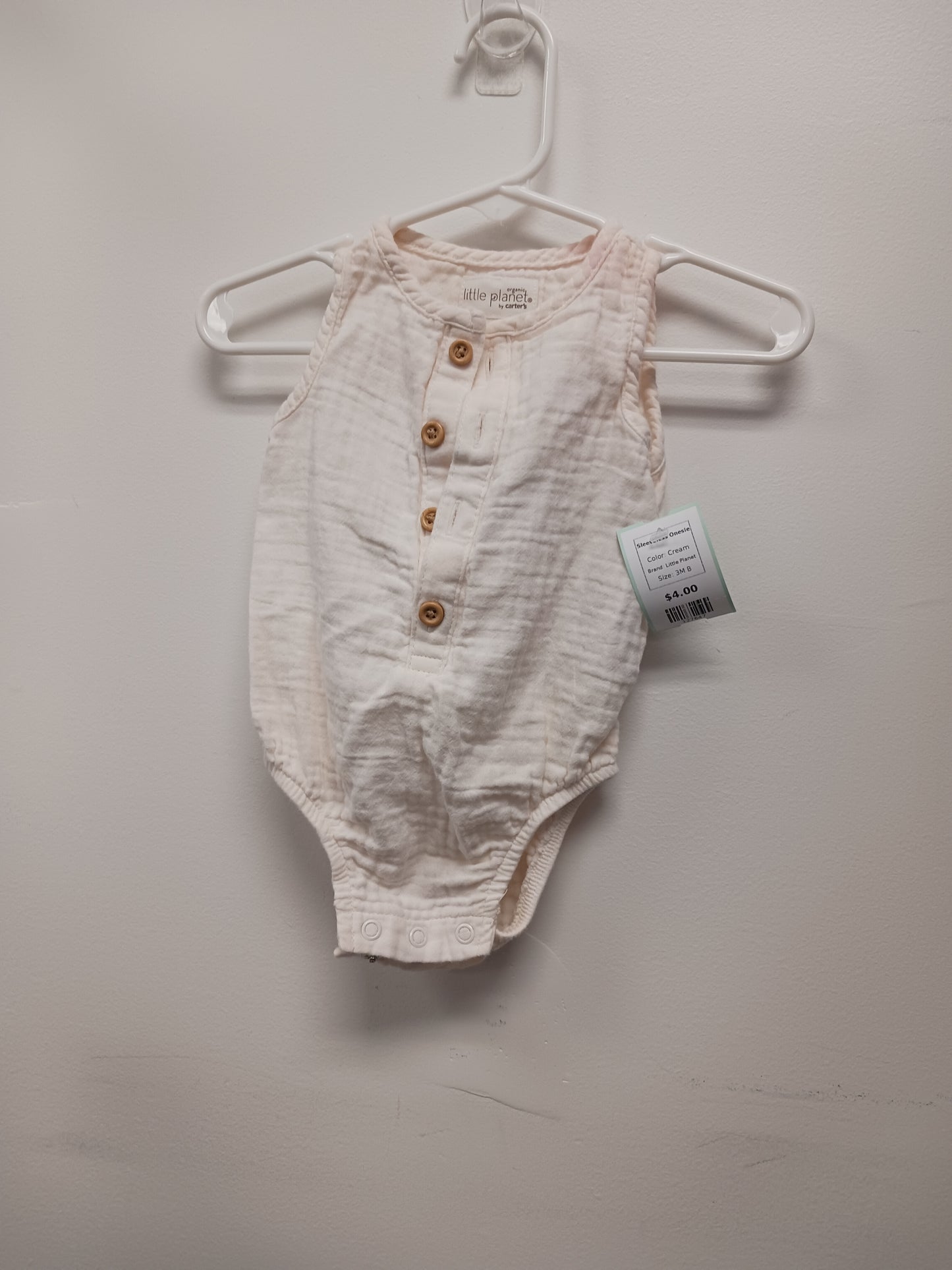 Cream Little Planet Sleeveless Onesie, 3M B