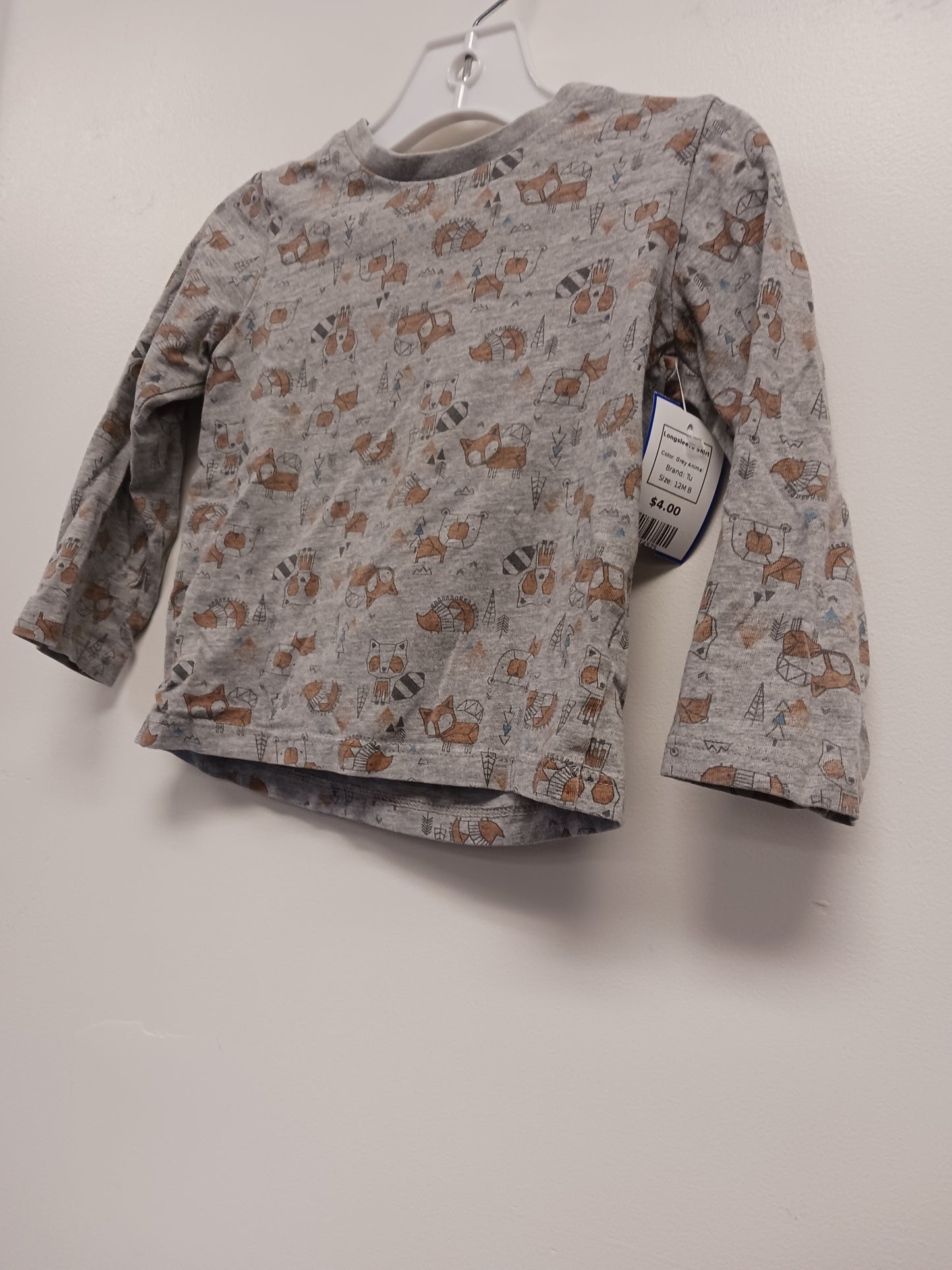 Grey Animal Tu Longsleeve Shirt, 12M B