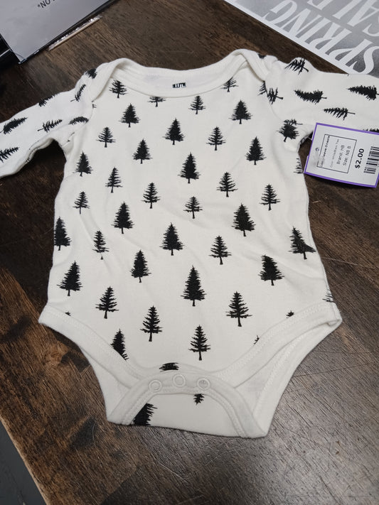 White/Black Tree HB Longsleeve Onesie, NB B