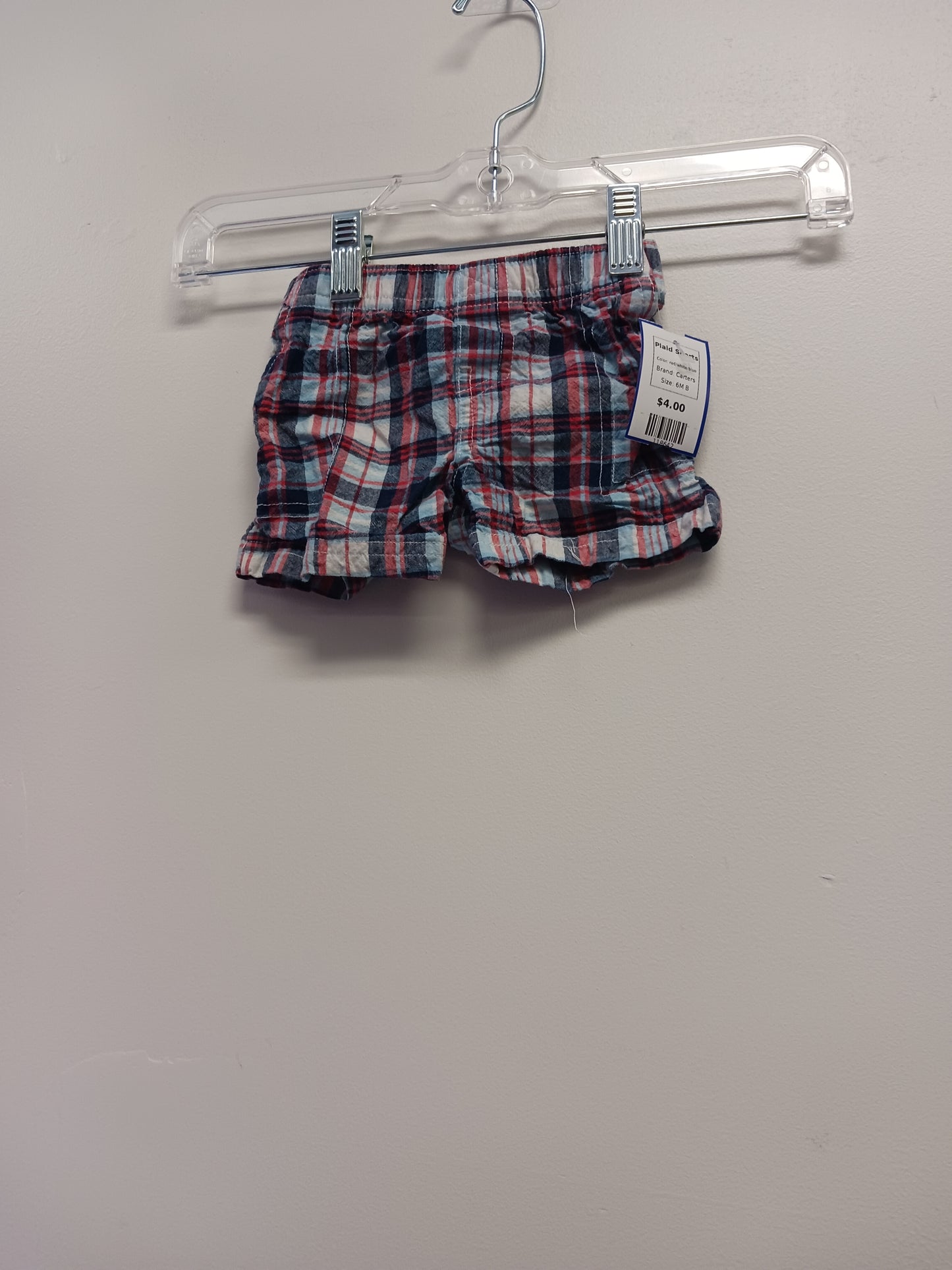 red/white/blue Carters Plaid Shorts, 6M B
