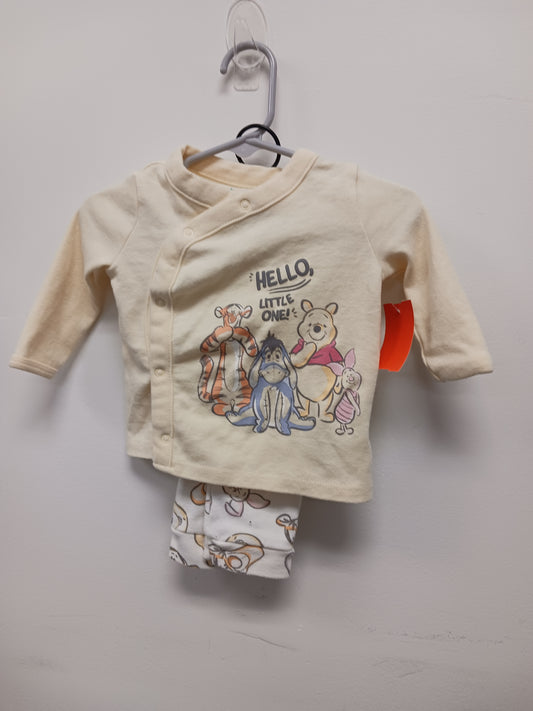 white/yellow Disney Baby Pooh Bear 2 Piece outfit, 3-6M B
