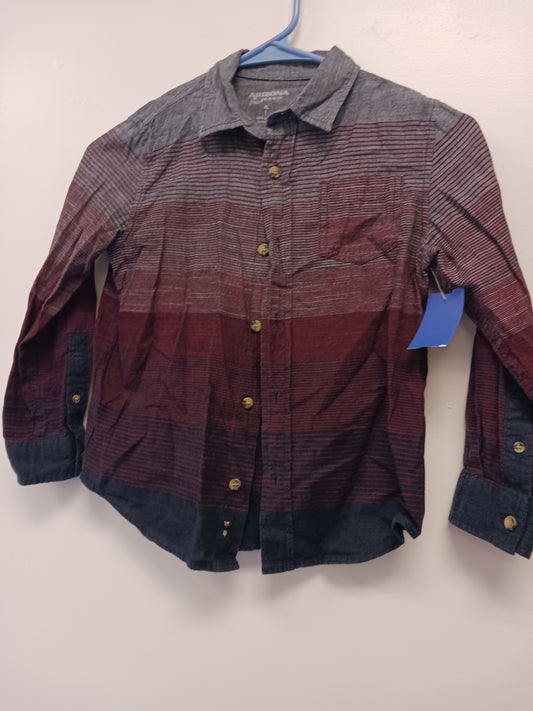 Burgandy Arizona Long Sleeve Striped Buttondown Shirt, 7 B