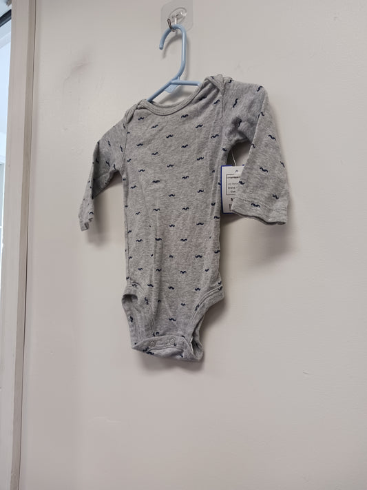 Grey/Navy Mustache Carters Longsleeve Onesie, 6M B