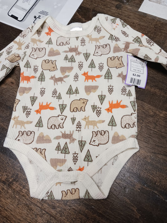 Cream Animal Little Beginnings Longsleeve Onesie, 3M B
