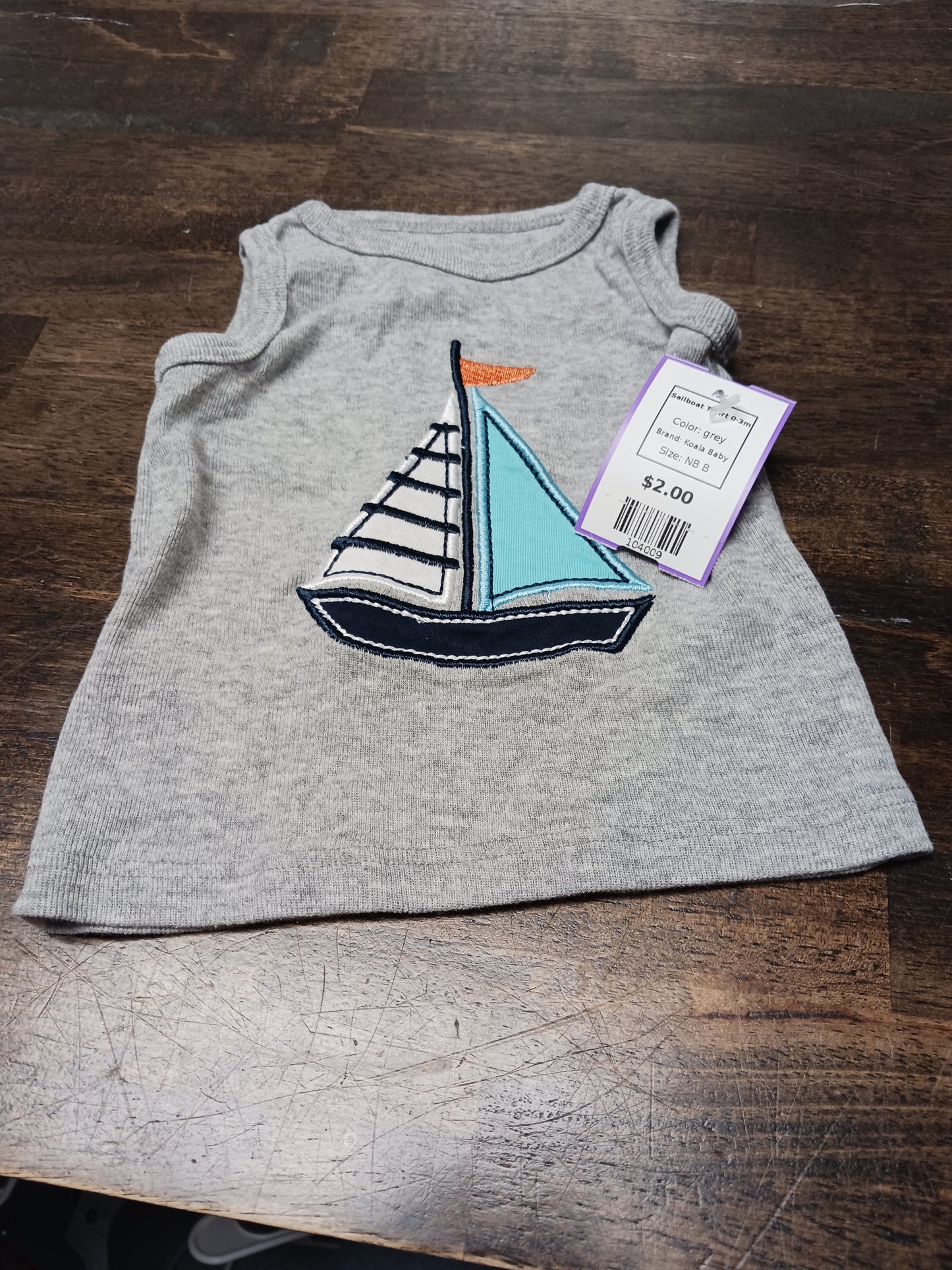 grey Koala Baby Sailboat Tshirt 0-3m, NB B
