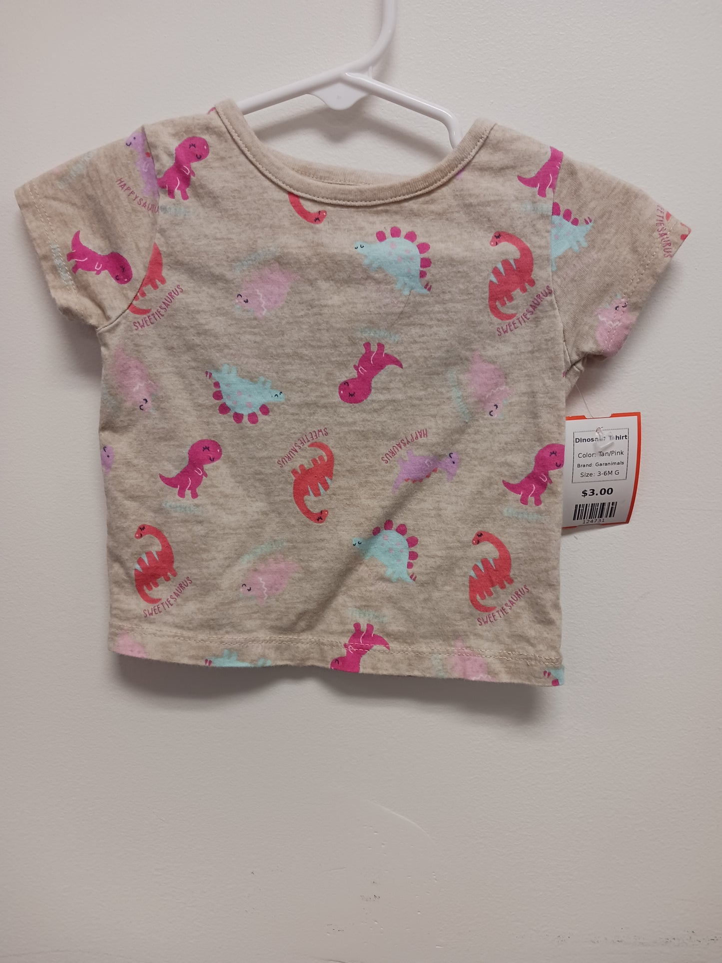 Tan/Pink Garanimals Dinosaur Tshirt, 3-6M G