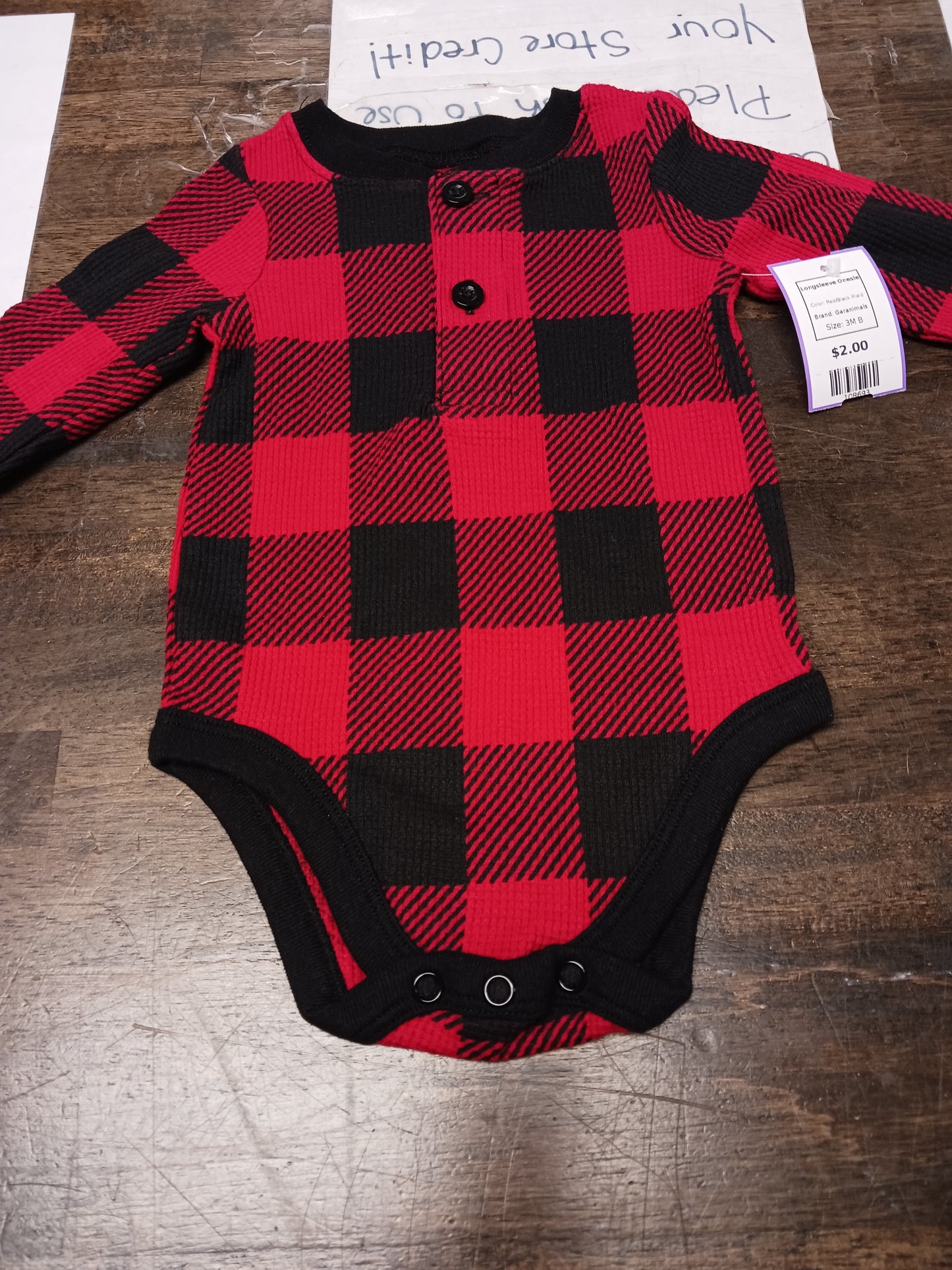 Red/Black Plaid Garanimals Longsleeve Onesie, 3M B