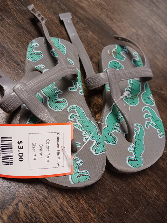 Grey  Dinosaur Flip Flops, 7 B