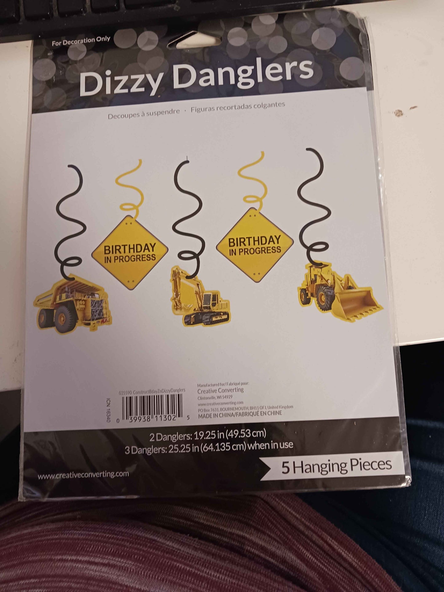 Yellow Creative Converting Construction Dizzy Danglers