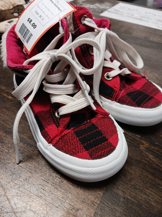 Red/Black Plaid Bumble + Birdie Hightop Sneakers, 9C G
