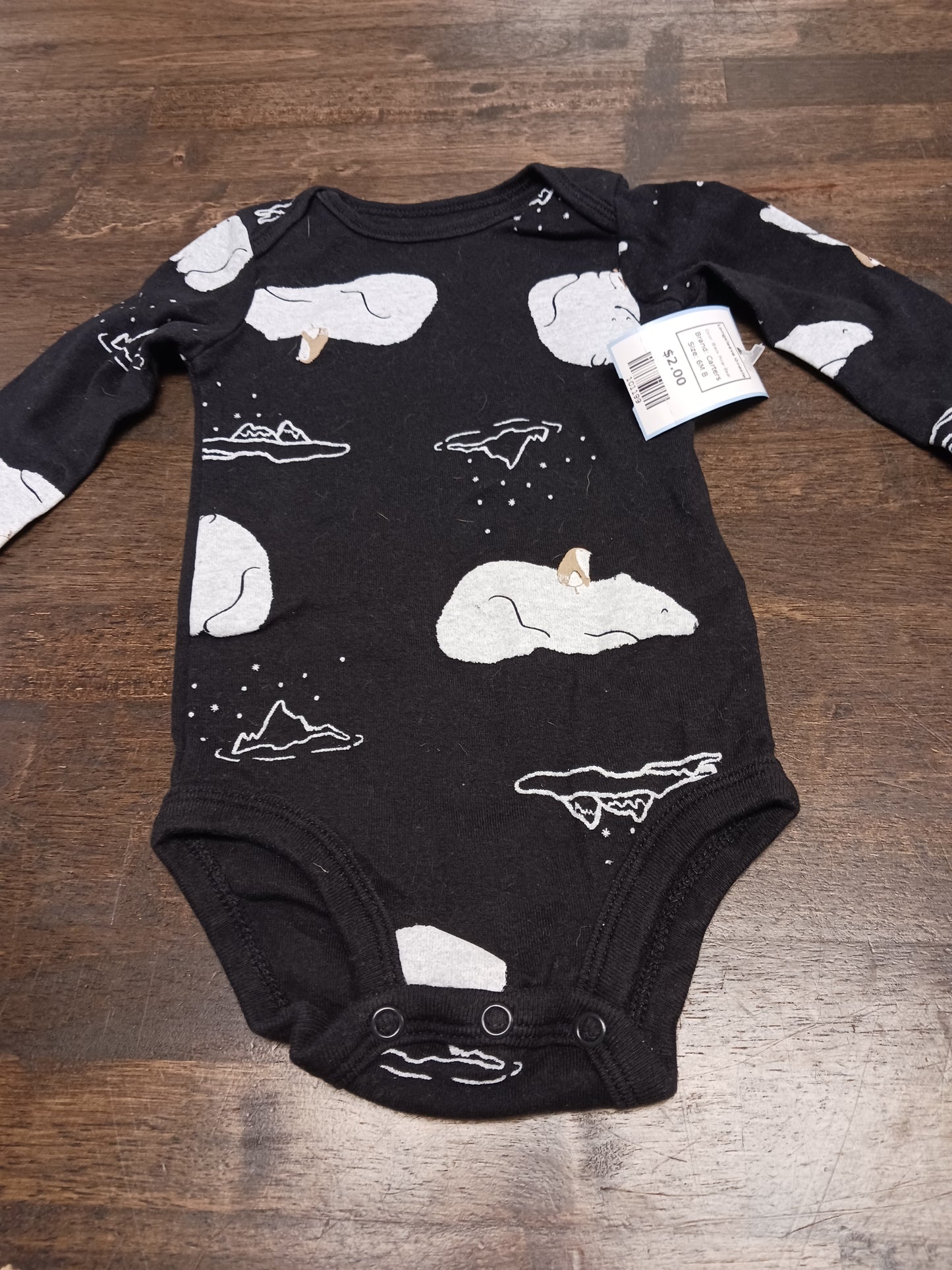 Black Polar Bear Carters Longsleeve Onesie, 6M B