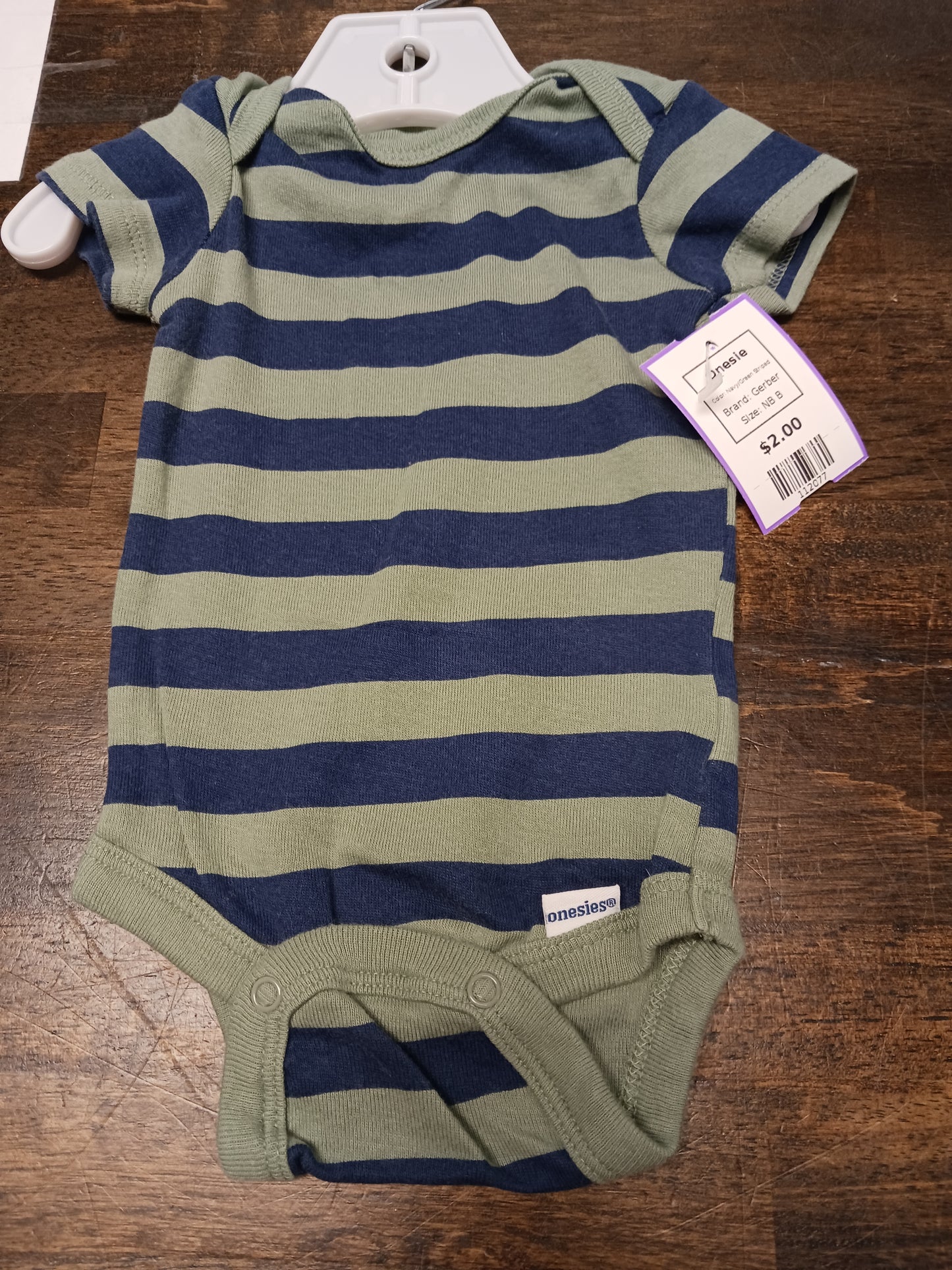 Navy/Green Striped Gerber Onesie, NB B